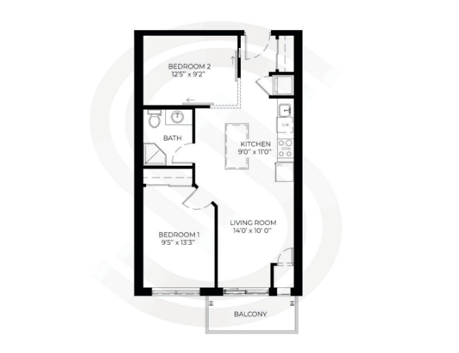 Floor plan — 1 Bedroom + Den Bloom